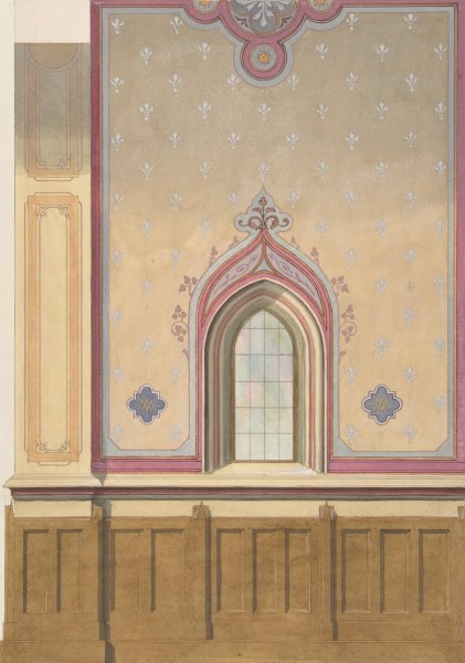 Design for the painted decoration of a wall pierced by an arched window  by Jules-Edmond-Charles Lachaise - Hand-Painted Oil Painting Reproduction