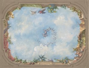 Design for Trompe l'Oeil Stairway Ceiling, Hotel Hope by Jules-Edmond-Charles Lachaise Oil Painting