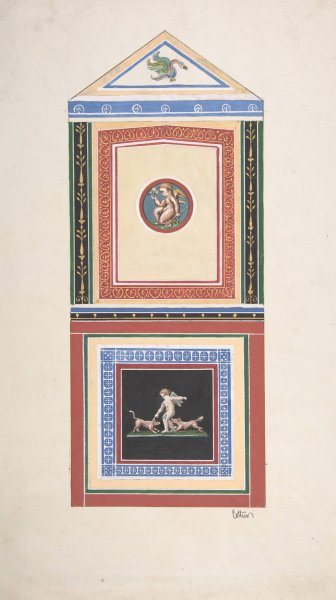 Design for Wall Decor Painted with Putti and Dogs  by Jules-Edmond-Charles Lachaise - Hand-Painted Oil Painting Reproduction