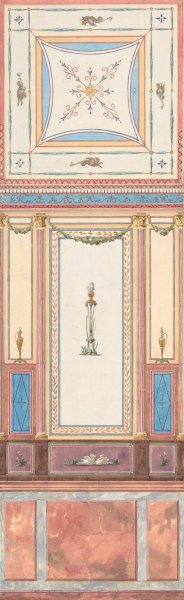 Design for Wall Paneling and Ceiling in Pompeiian Style, The Deepdene, Dorking, Surrey  by Jules-Edmond-Charles Lachaise - Hand-Painted Oil Painting Reproduction