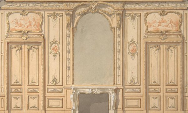 Design for wall panels, mirror, and fire mantle  by Jules-Edmond-Charles Lachaise - Hand-Painted Oil Painting Reproduction