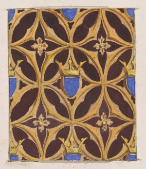 Design for wallpaper featuring blue shields surmouted by crowns by Jules-Edmond-Charles Lachaise Oil Painting