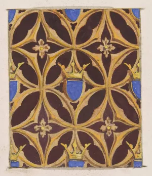 Design for wallpaper featuring blue shields surmouted by crowns by Jules-Edmond-Charles Lachaise Oil Painting