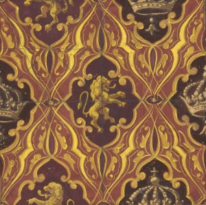 Design for wallpaper featuring rampant lions and crowns by Jules-Edmond-Charles Lachaise Oil Painting
