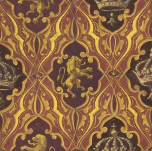 Design for wallpaper featuring rampant lions and crowns Oil painting by Jules-Edmond-Charles Lachaise