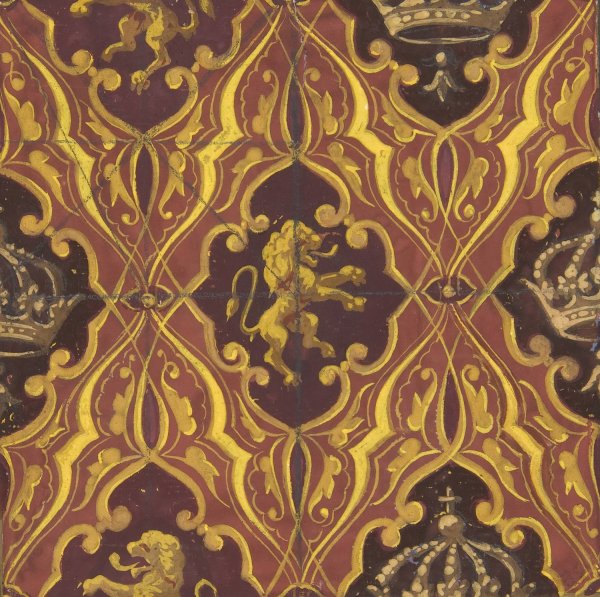 Design for wallpaper featuring rampant lions and crowns  by Jules-Edmond-Charles Lachaise - Hand-Painted Oil Painting Reproduction