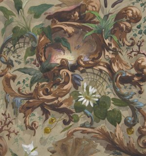 Design for wallpaper featuring shells, waterlilies, and cattails by Jules-Edmond-Charles Lachaise Oil Painting