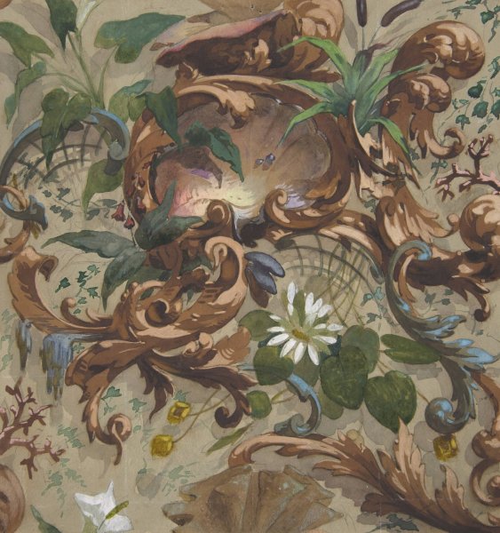 Design for wallpaper featuring shells, waterlilies, and cattails  by Jules-Edmond-Charles Lachaise - Hand-Painted Oil Painting Reproduction