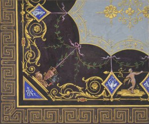Design for wallpaper with Roman key border, rinceaux, and medallions by Jules-Edmond-Charles Lachaise Oil Painting