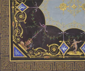 Design for wallpaper with Roman key border, rinceaux, and medallions by Jules-Edmond-Charles Lachaise Oil Painting