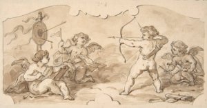Design of putti at play by Jules-Edmond-Charles Lachaise Oil Painting