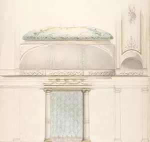 Elevation and transverse section of a domed and colonnaded hall Oil painting by Jules-Edmond-Charles Lachaise