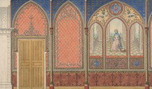 Elevation of a Church or Chapel with designs for ornament and a painted triptych of the Virgin Mary by Jules-Edmond-Charles Lachaise Oil Painting