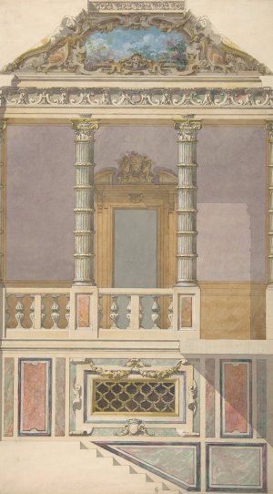 Elevation of an Italianate interior, including steps and an upper loggia decorated in composite columns by Jules-Edmond-Charles Lachaise Oil Painting