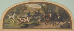 Hunting Scene; Mural design for a lunette in the library of the Chateau de Lude Oil painting by Jules-Edmond-Charles Lachaise