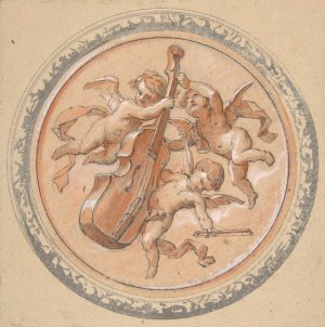 Medallion with putti holding a cello by Jules-Edmond-Charles Lachaise Oil Painting