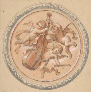 Medallion with putti holding a cello by Jules-Edmond-Charles Lachaise Oil Painting