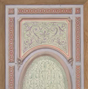 Partial design for the decoration of a ceiling with an oval panel at center by Jules-Edmond-Charles Lachaise Oil Painting