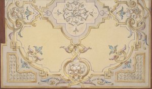 Partial design for the decoration of a ceiling with scrolls and swags of fruit by Jules-Edmond-Charles Lachaise Oil Painting