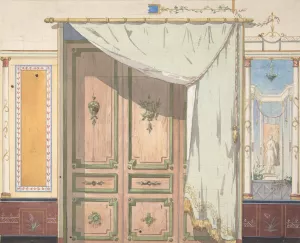 Pompeiian Design for Doorway and Wall with Curtain by Jules-Edmond-Charles Lachaise Oil Painting