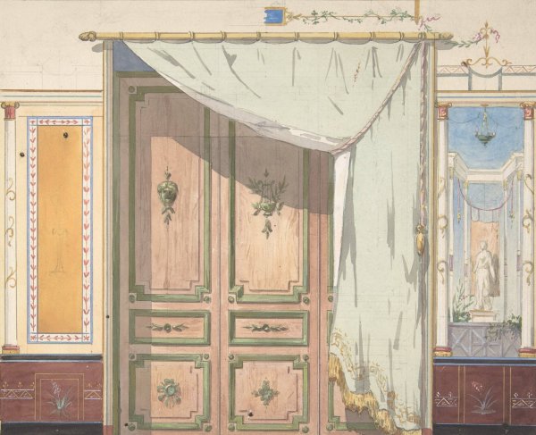 Pompeiian Design for Doorway and Wall with Curtain  by Jules-Edmond-Charles Lachaise - Hand-Painted Oil Painting Reproduction