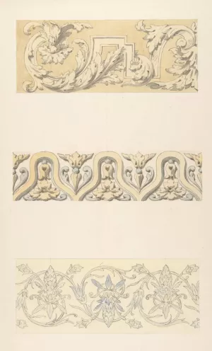 Three designs for decorative borders by Jules-Edmond-Charles Lachaise Oil Painting