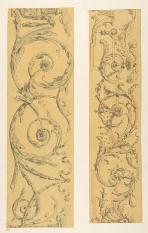 Two designs for decorative borders in strapwork and rinceaux by Jules-Edmond-Charles Lachaise Oil Painting