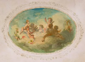 Winged putti at a banquet by Jules-Edmond-Charles Lachaise Oil Painting