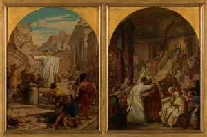 Saint Augustin, au concile de Carthage, reconcilie les catholiques et les donatistes. Oil painting by Jules-Eugene Lenepveu
