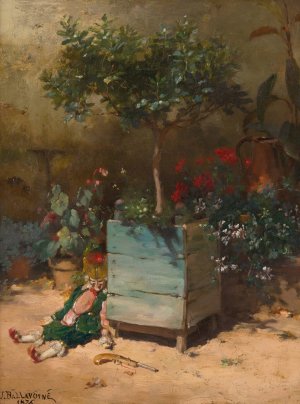 Punchinello in the garden by Jules Frederic Ballavoine Oil Painting