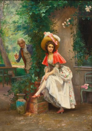 A finely turned ankle by Jules Girardet Oil Painting