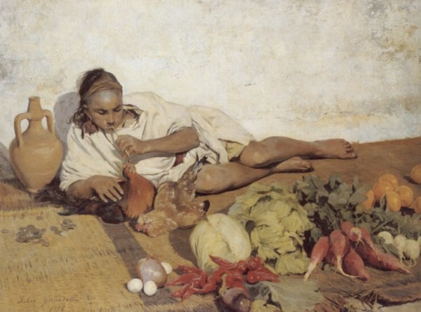 Main Product Photo of At the Market Painting by Jules Girardet