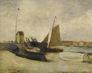 Bateaux au Port by Jules Hereau Oil Painting