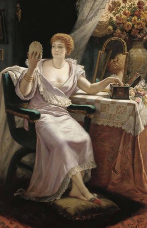 Looking In The Mirror by Jules-Hippolyte Ravel Oil Painting