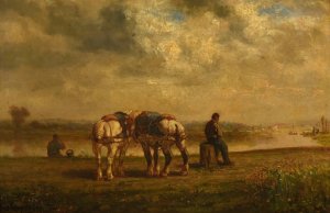 Chevaux de halage by Jules-Jacques Veyrassat Oil Painting