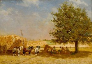 Les moissonneurs by Jules-Jacques Veyrassat Oil Painting
