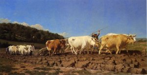 Ploughing in The Nivernais by Jules Jacques Veyrassat Oil Painting