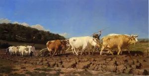 Ploughing in The Nivernais painting by Jules Jacques Veyrassat