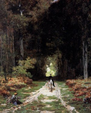 Equestrienne on a Wooded Lane Oil painting by Jules Joseph Augustin Laurens