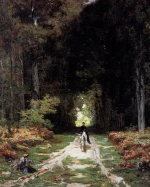 Equestrienne on a Wooded Lane Oil painting by Jules Joseph Augustin Laurens
