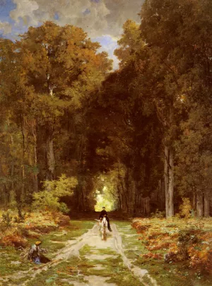 Equestrienne on a Woodland Lane by Jules Joseph Augustin Laurens Oil Painting