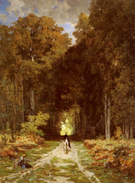 Equestrienne on a Woodland Lane by Jules Joseph Augustin Laurens - Hand-Painted Oil Painting Reproduction
