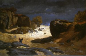 The Chemin des Sables at Fountainebleau, Storm Effect Oil painting by Jules Joseph Augustin Laurens