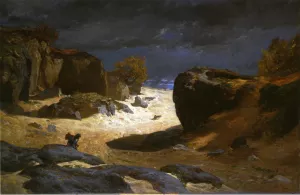 The Chemin des Sables at Fountainebleau, Storm Effect Oil painting by Jules Joseph Augustin Laurens