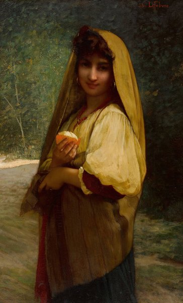 An Italian Girl With An Orange by Jules Joseph Lefebvre - Hand-Painted Oil Painting Reproduction