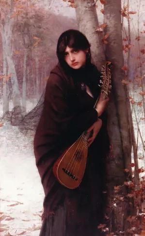 Girl with a Mandolin Oil painting by Jules Joseph Lefebvre