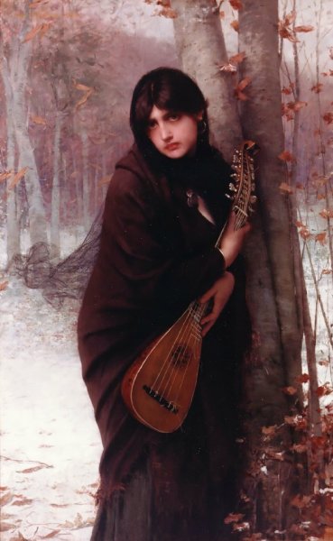 Main Product Photo of Girl with a Mandolin Painting by Jules Joseph Lefebvre