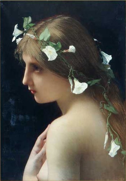 Main Product Photo of Nymph with Morning Glory Flowers Painting by Jules Joseph Lefebvre