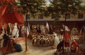 La duchesse d'Orleans et le comte de Paris visitent une salle d'asile parisienne Oil painting by Jules Laure