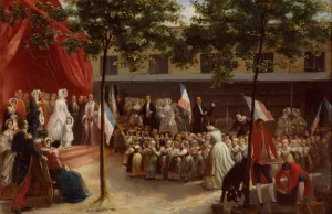 La duchesse d'Orleans et le comte de Paris visitent une salle d'asile parisienne Oil painting by Jules Laure